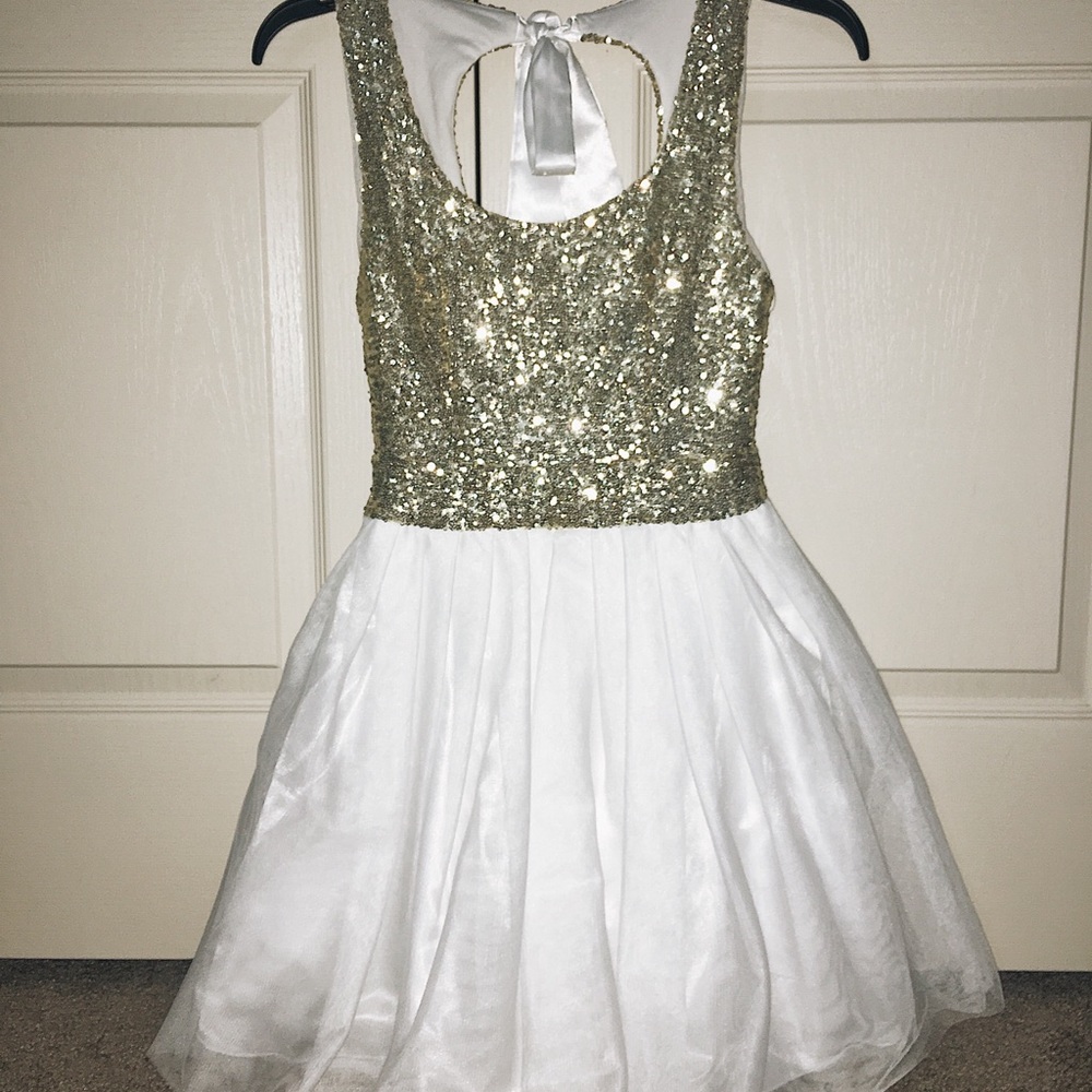 Gold Sequin Dress with Tulle Skirt